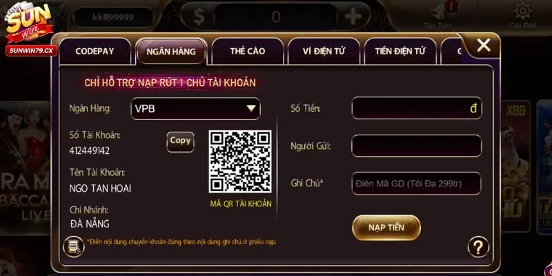 Quá trình nạp tiền Sunwin chỉ mất 1 - 3 phút